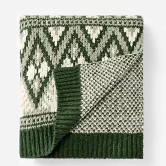 Threshold Studio McGee Fair isle Green Cream Throw Blanket 50x60” - Picture 1 of 5